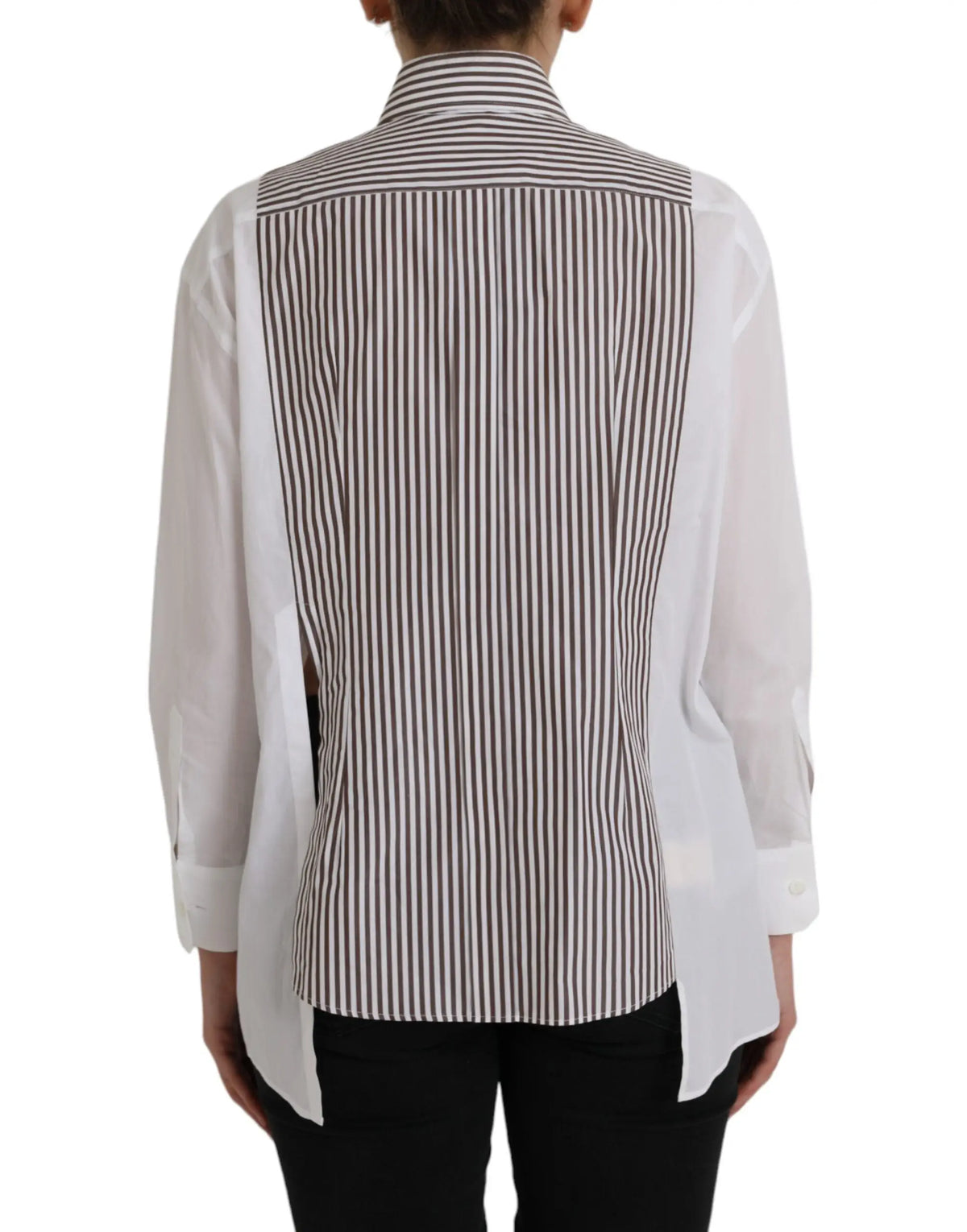 Blouse dolce & gabbana en coton à rayures blanches et noires avec col blanc contrasté manches longues et ourlet asymétrique