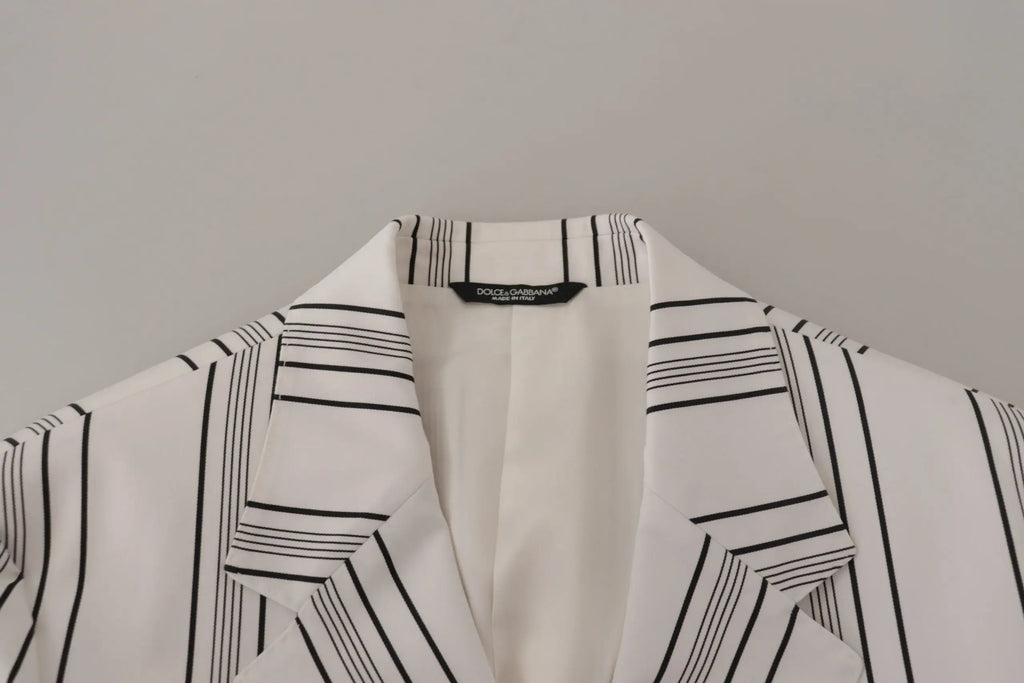 Blazer blanc dolce & gabbana à rayures noires verticales en coton avec coupe ajustée et label au col