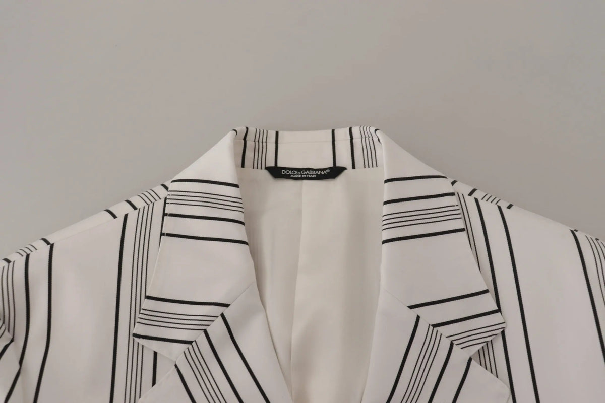 Blazer blanc dolce & gabbana à rayures noires verticales en coton avec coupe ajustée et label au col