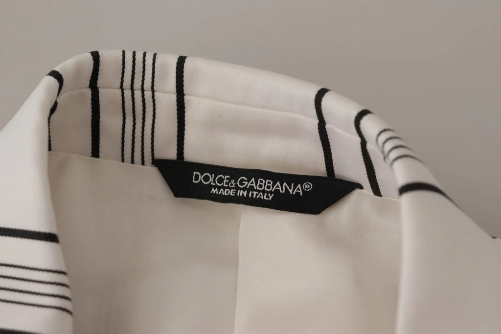 Blazer dolce & gabbana blanc à rayures noires verticales en coton avec étiquette made in italy