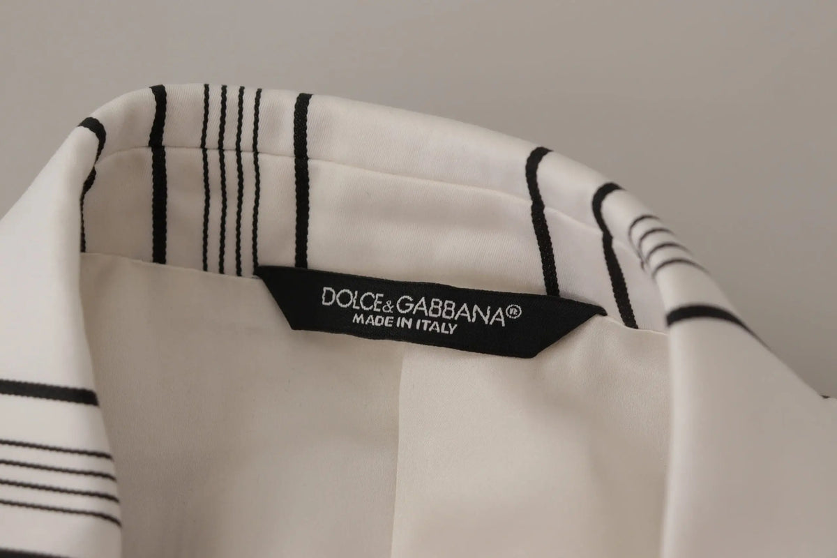 Blazer dolce & gabbana blanc à rayures noires verticales en coton avec étiquette made in italy