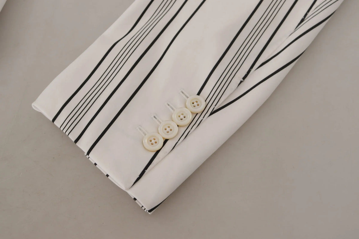 Blazer blanc dolce & gabbana en coton à rayures noires verticales et boutons crème sur la manche