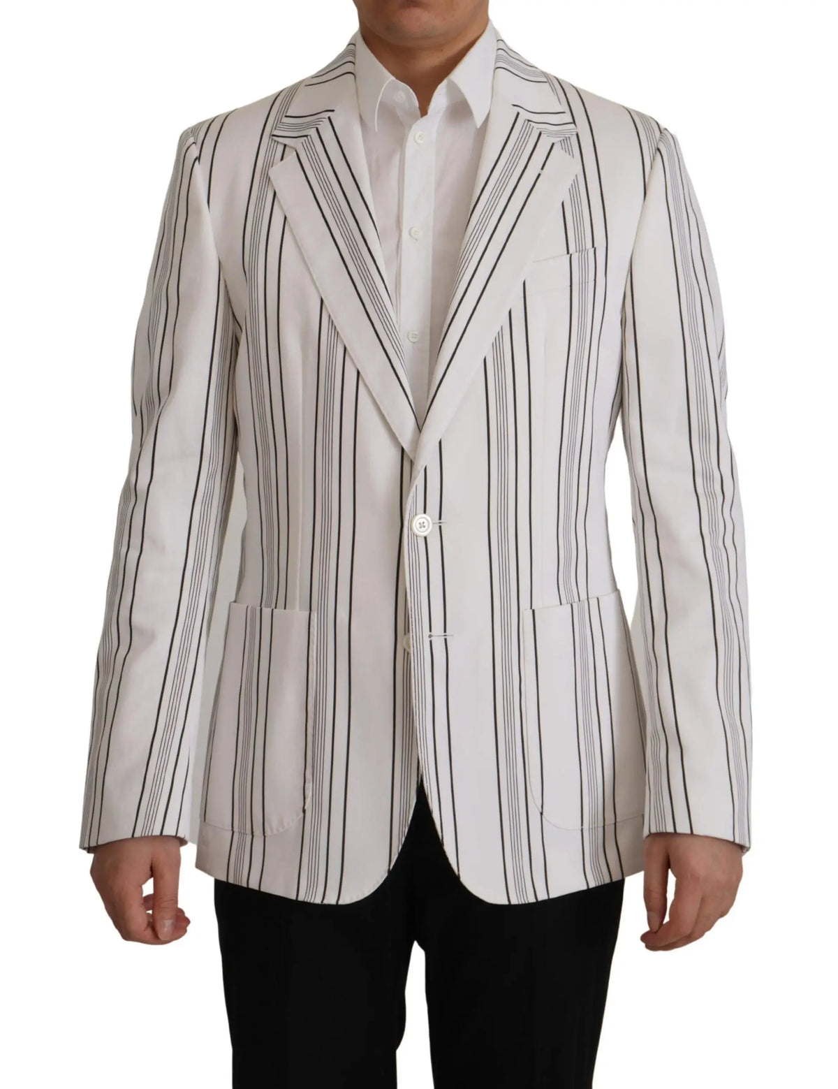 Blazer blanc dolce & gabbana à rayures verticales noires en coton à simple boutonnage