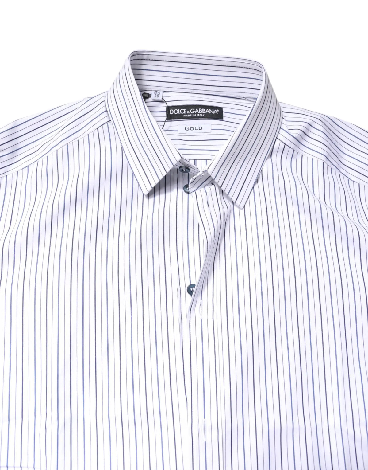 Chemise formelle en coton blanc à fines rayures noires avec col classique et boutonnière dolce gabbana