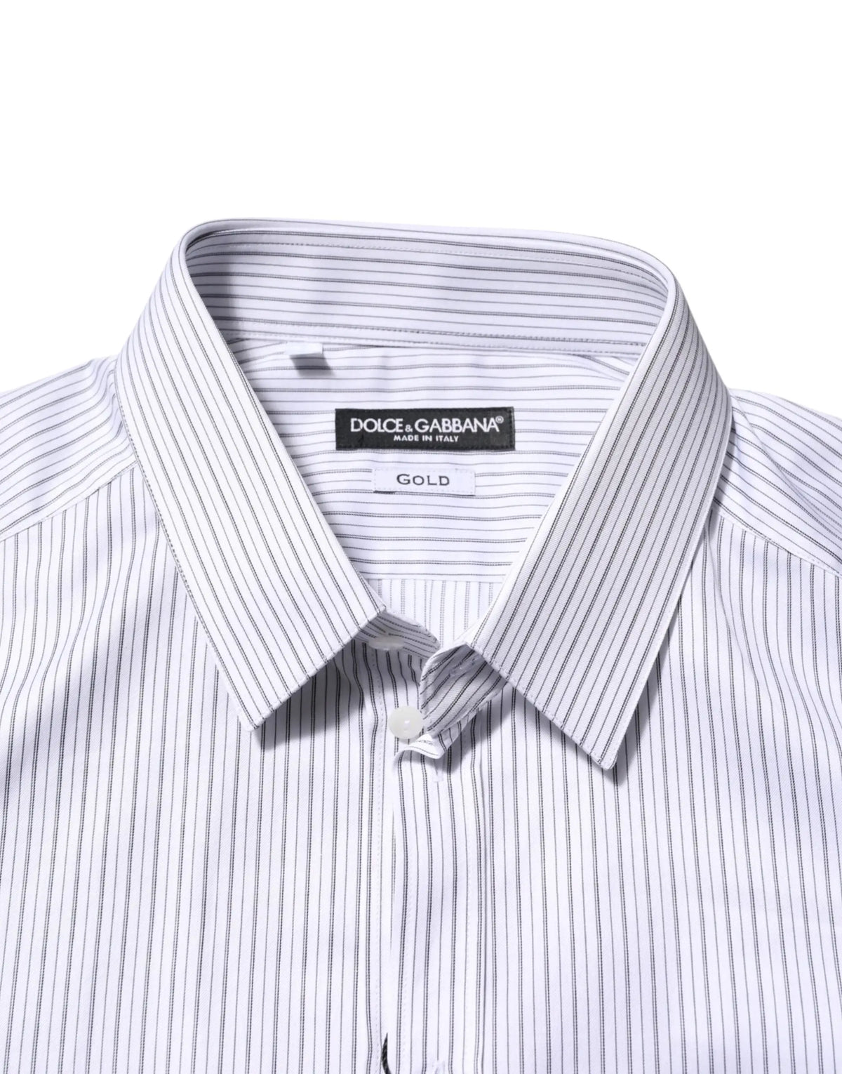 Chemise habillée dolce & gabbana blanche à rayures noires avec col classique et manches longues en tissu doré
