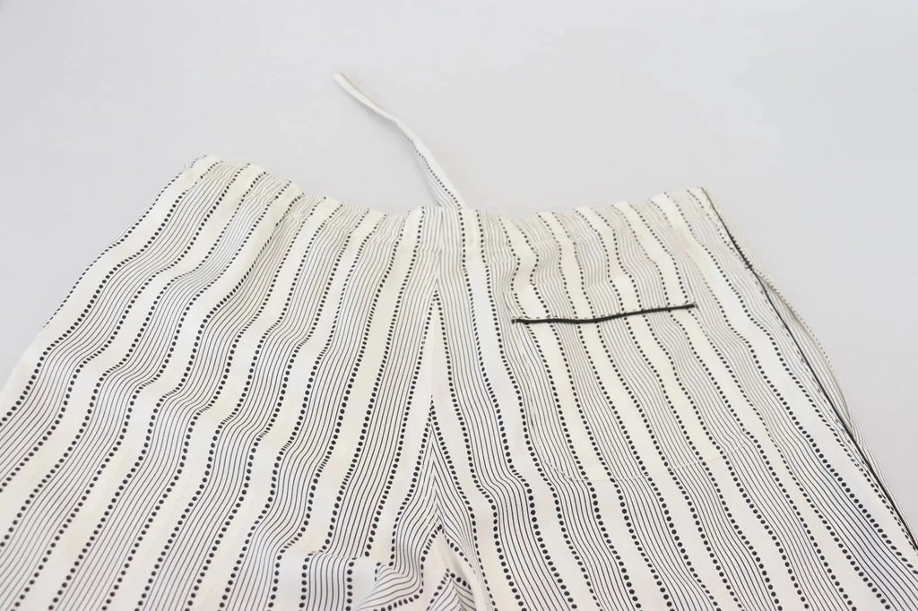 Pantalon de détente en soie blanc dolce & gabbana avec rayures ondulées noires et accents à pois