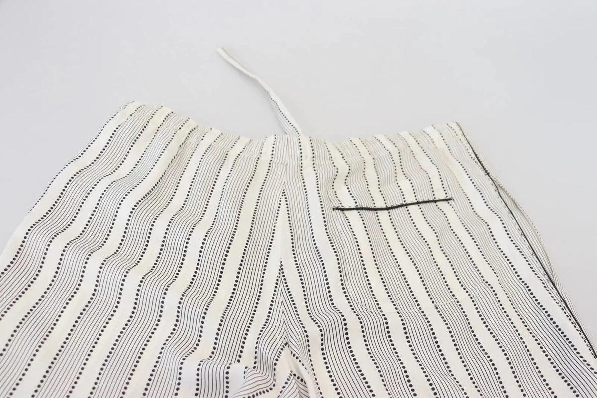Pantalon de détente en soie blanc dolce & gabbana avec rayures ondulées noires et accents à pois