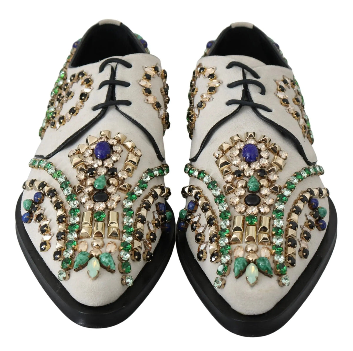 Dolce & gabbana chaussures brogues en daim blanc ornées de cristaux verts, bleus et dorés pour homme
