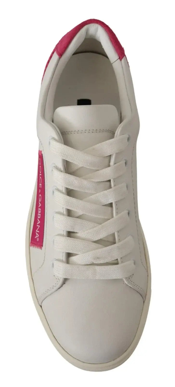 Baskets basses dolce gabbana en cuir blanc avec détails roses en daim et sur le logo côté
