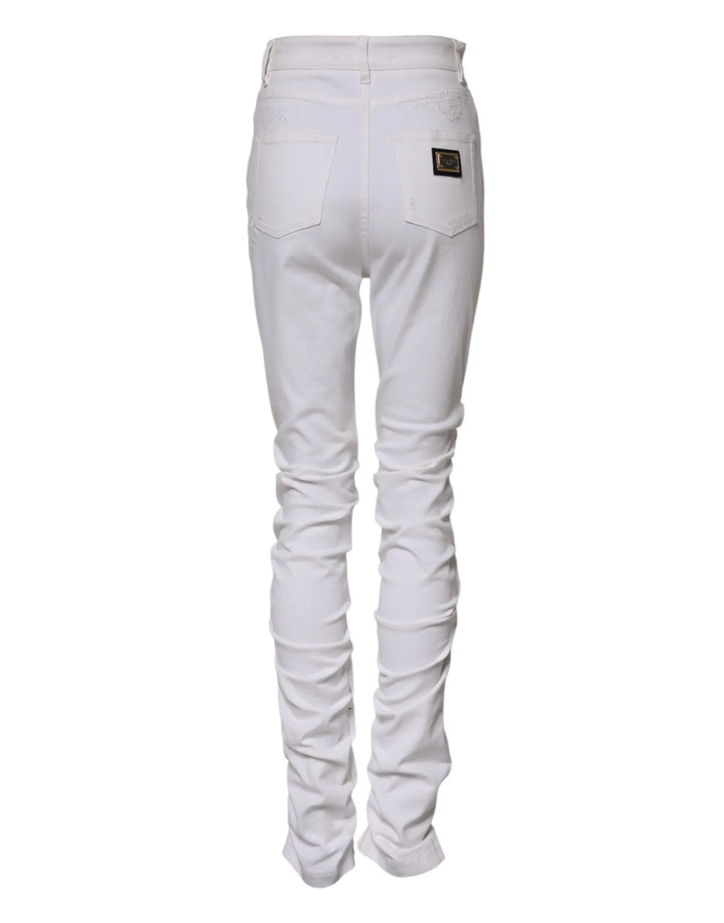 Jeans en denim blanc dolce & gabbana taille haute en coton avec coupe slim et petite étiquette noire au dos
