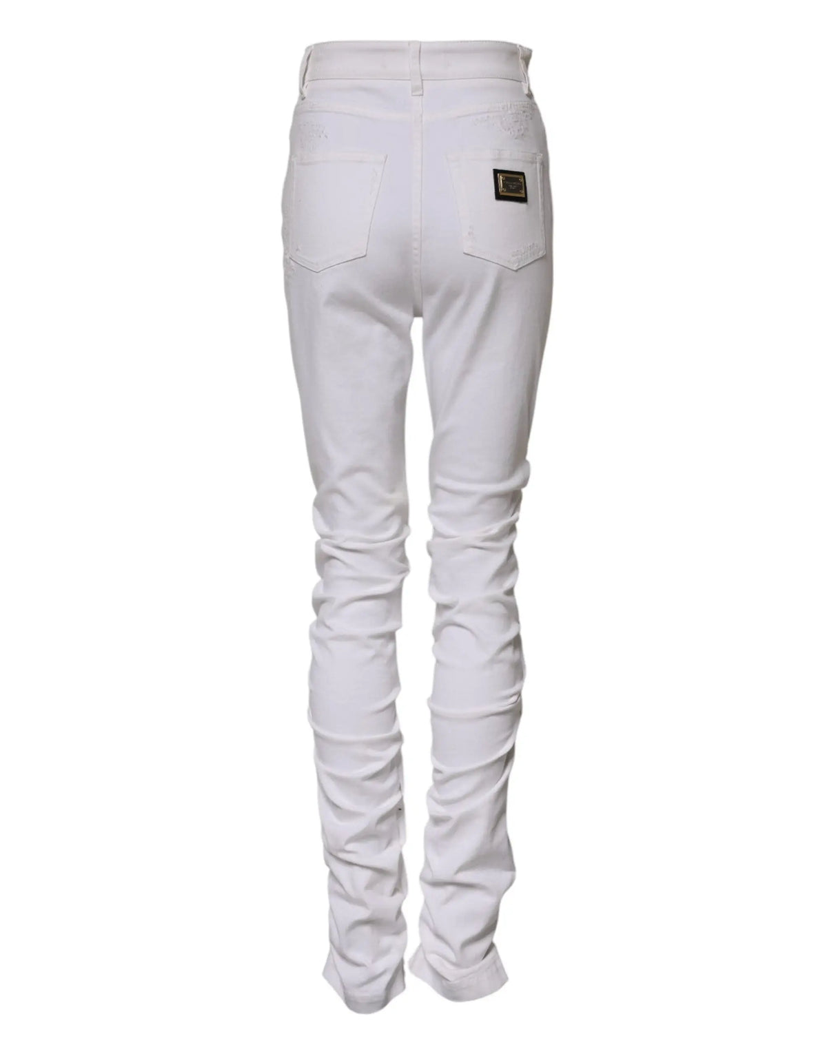 Jeans en denim blanc dolce & gabbana taille haute en coton avec coupe slim et petite étiquette noire au dos