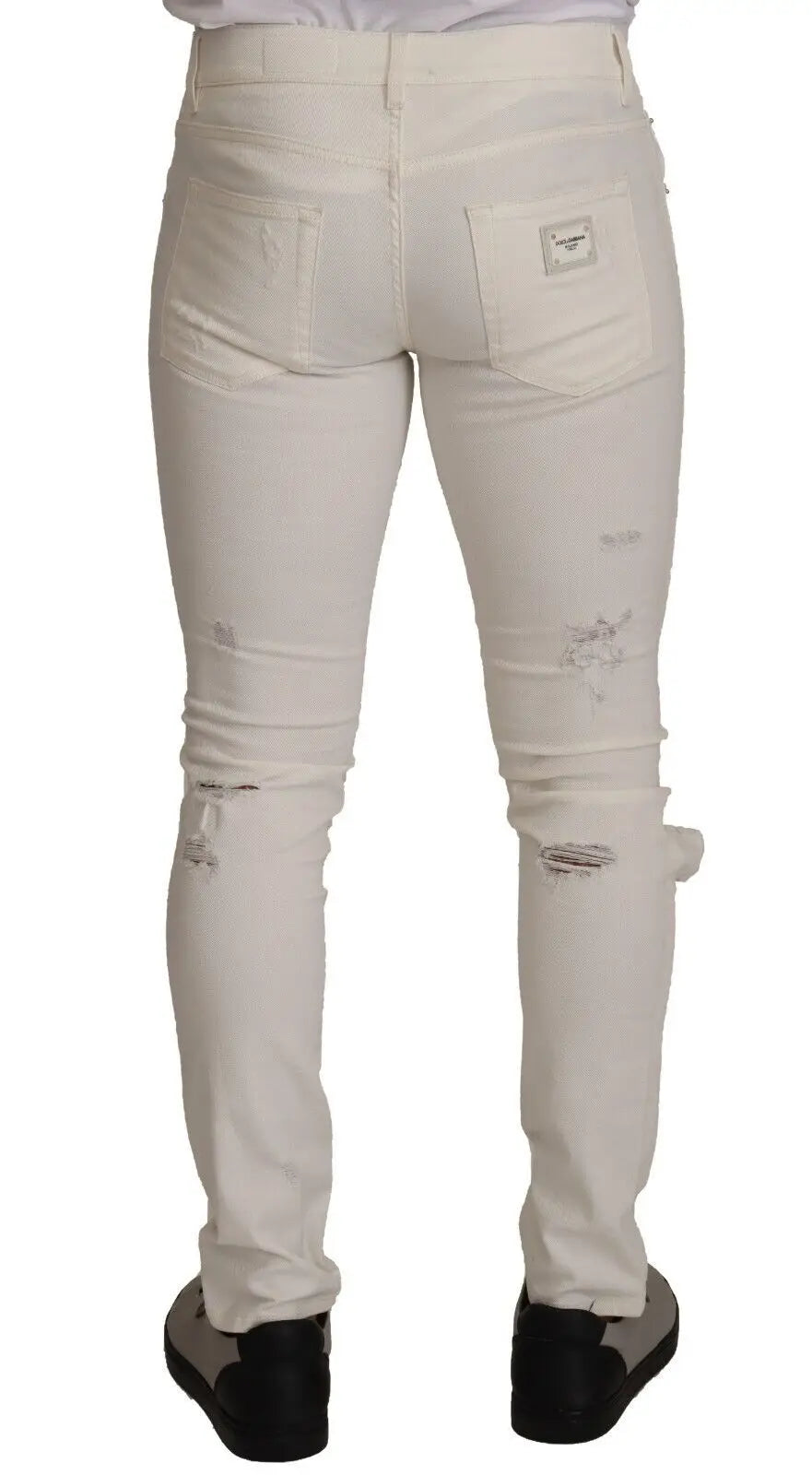 Jean skinny blanc déchiré dolce & gabbana en coton avec effet délavé subtil et détails de déchirures visibles