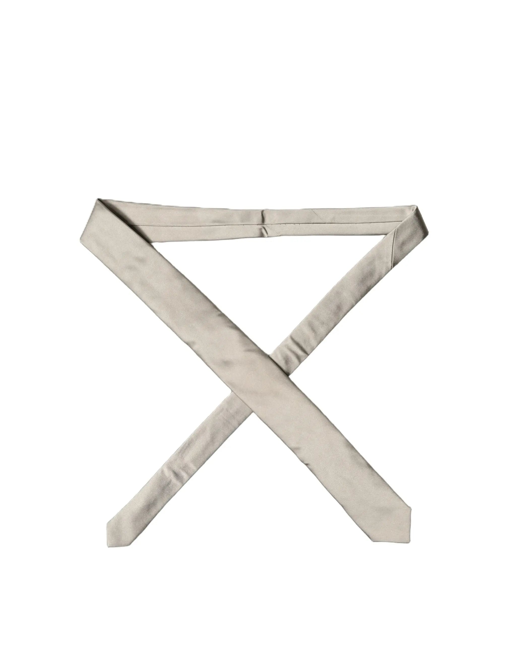 Beige satin necktie folded in an x shape from dolce & gabbana white tattoo floral silk adjustable men tie