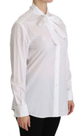 Blouse blanche à manches longues avec noeud au col dolce gabbana style polo col roulé manches longues
