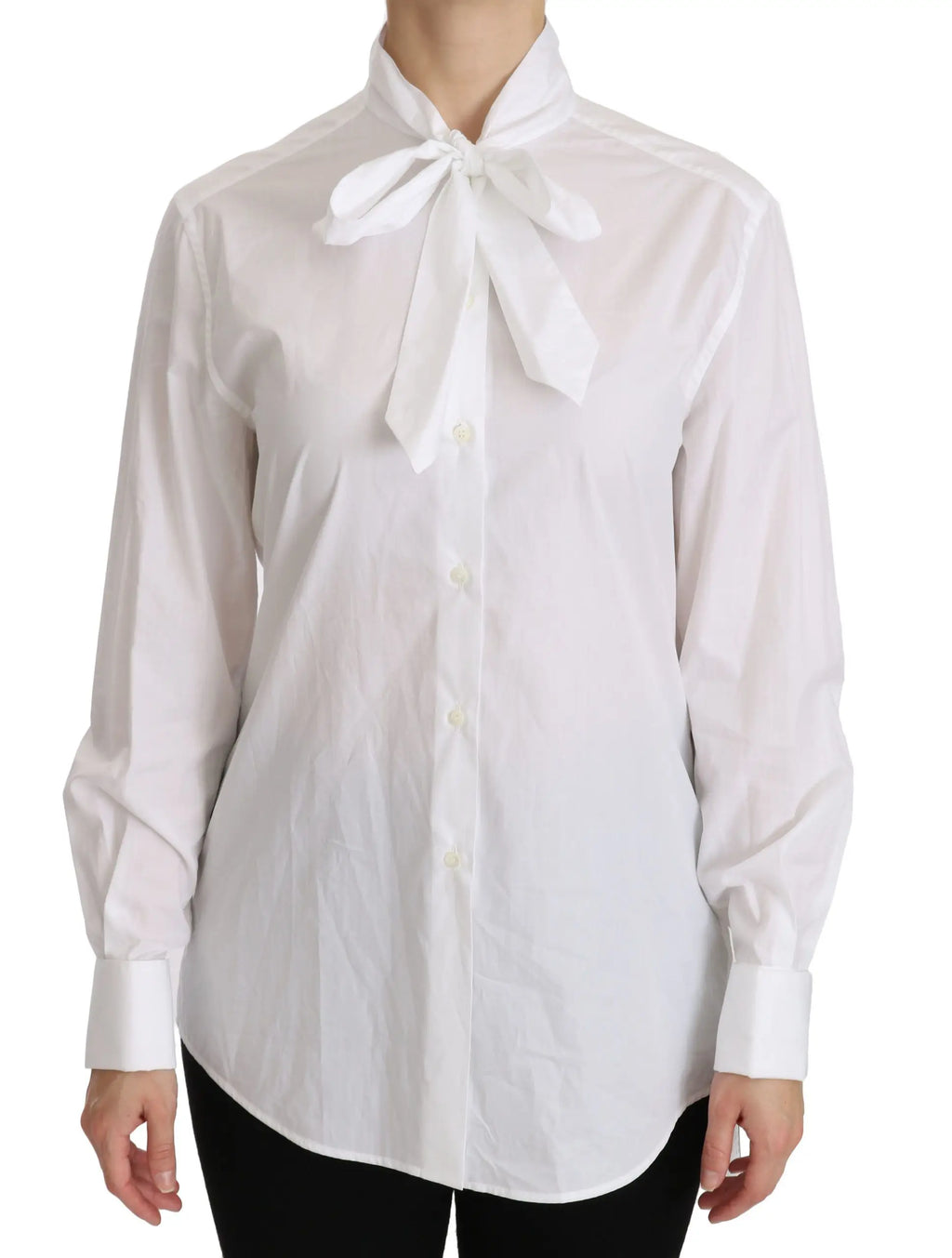 Blouse blanche à boutons avec un nœud proéminent au col pour dolce & gabbana polo col roulé manches longues