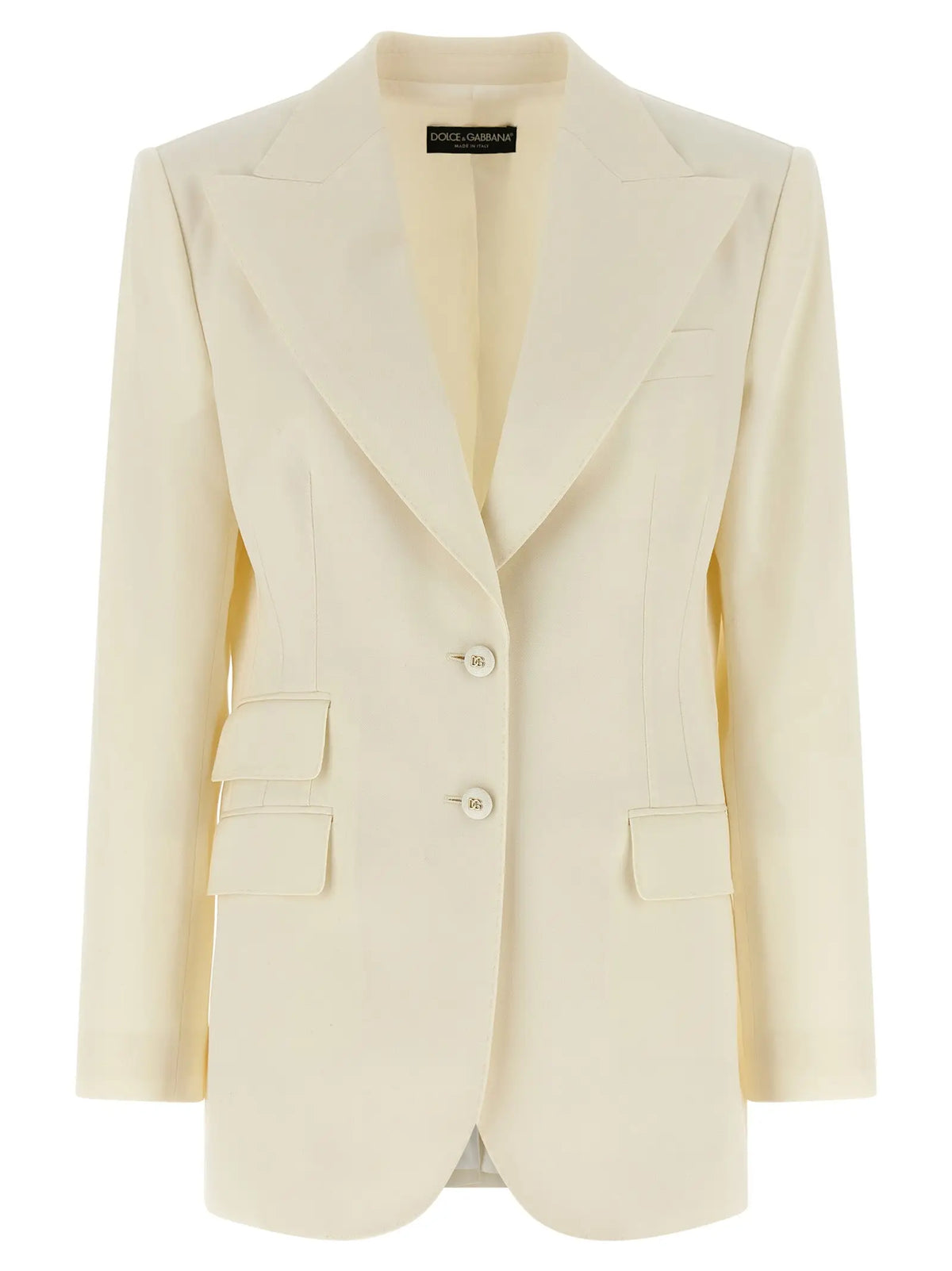 Blazer blanc en laine vierge dolce & gabbana couleur crème avec coupe ajustée et deux poches avant à rabat