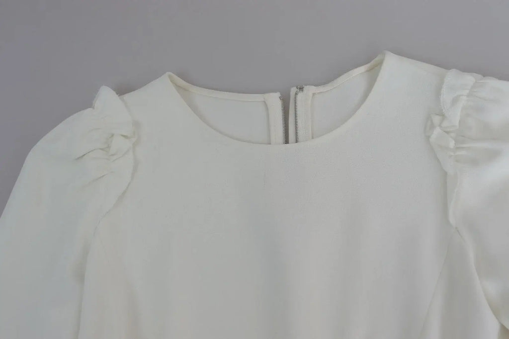 Blouse blanche dolce & gabbana en viscose et acetate avec manches courtes bouffantes et fermeture éclair au col
