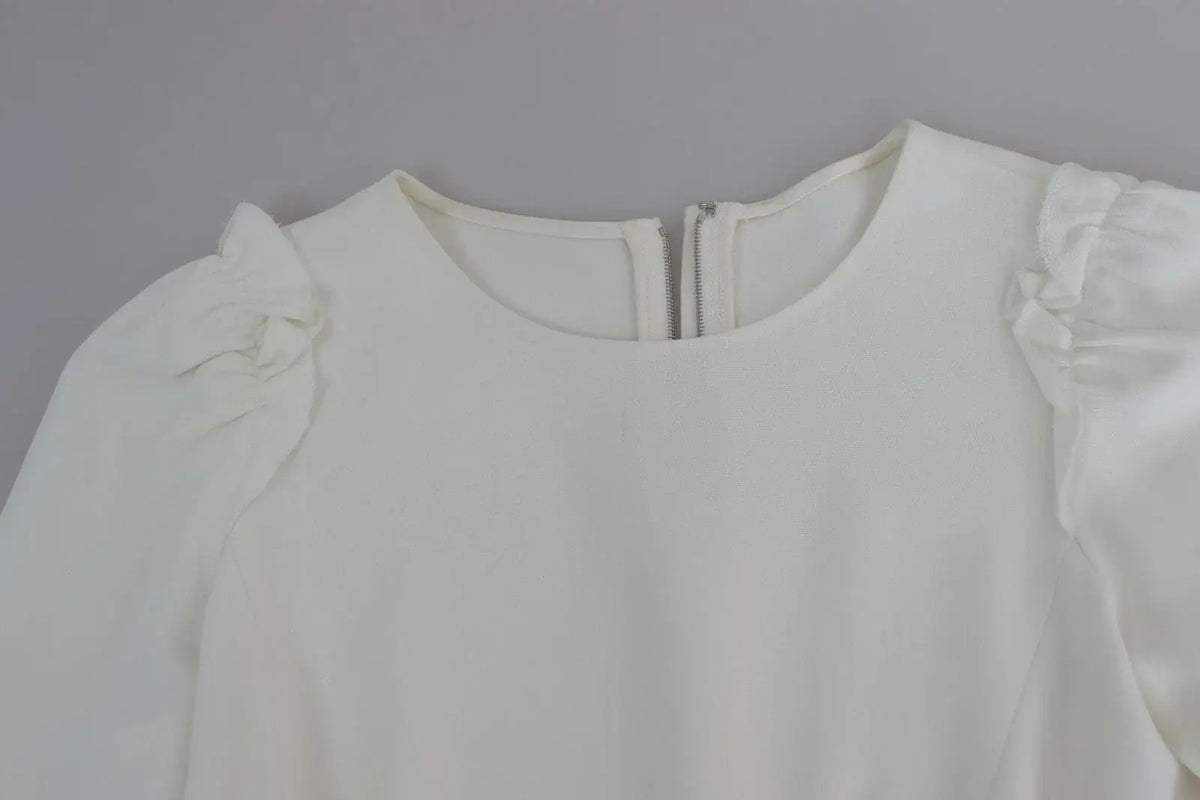 Blouse blanche dolce & gabbana en viscose et acetate avec manches courtes bouffantes et fermeture éclair au col