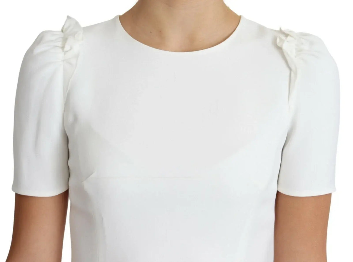 Blouse blanche dolce gabbana en viscose et acétate avec manches courtes bouffantes et nœuds décoratifs