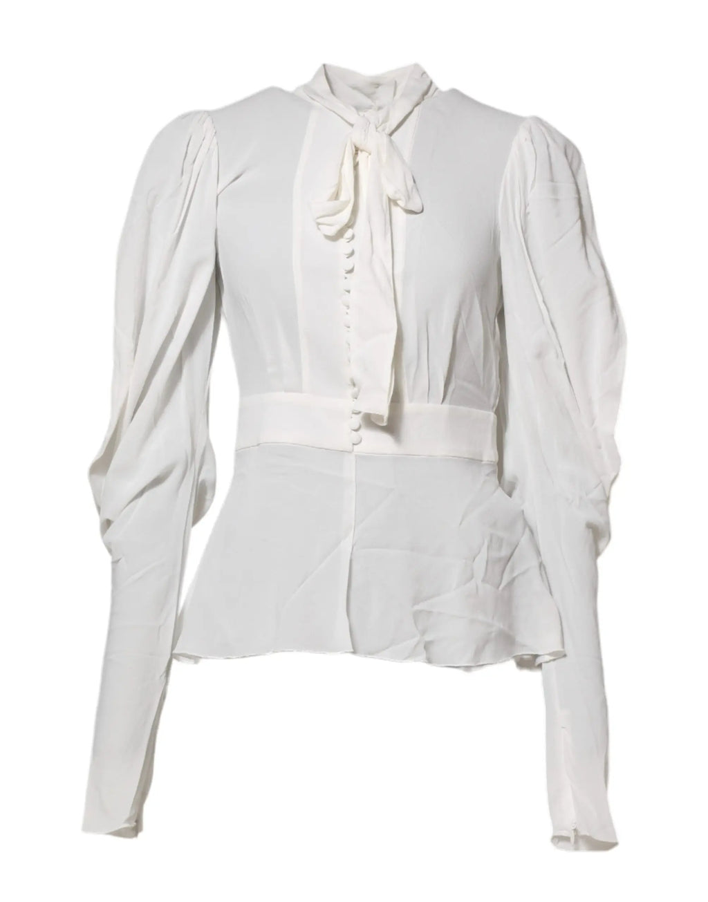 Blouse blanche dolce gabbana en viscose avec manches bouffantes col ascot et bas peplum noué