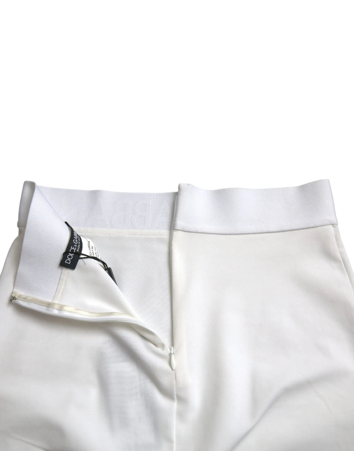 Dolce & gabbana jupe mini taille haute blanche en viscose à coupe crayon avec tissu lisse et taille élastique