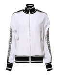 Dolce & gabbana white viscose full zip jacket with black trim and l amèore e bellezza lettering on sleeves