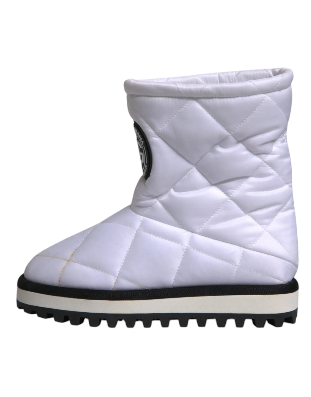 Bottes mi-mollet rembourrées en viscose blanches dolce & gabbana avec semelle en caoutchouc noir et logo circulaire sur le côté