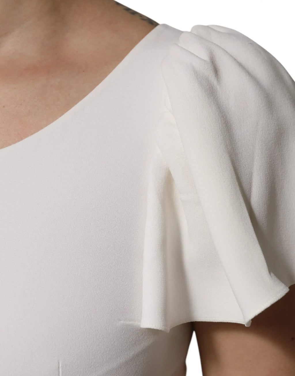 Top dolce & gabbana blanc en viscose avec manches courtes bouffantes et tissu fluide lisse