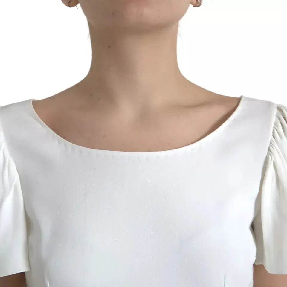 Blouse blanche dolce & gabbana en viscose avec manches bouffantes et encolure carrée parfaite pour été