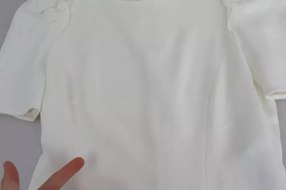 Blouse blanche dolce & gabbana en viscose stretch avec manches courtes et détails volantés aux épaules
