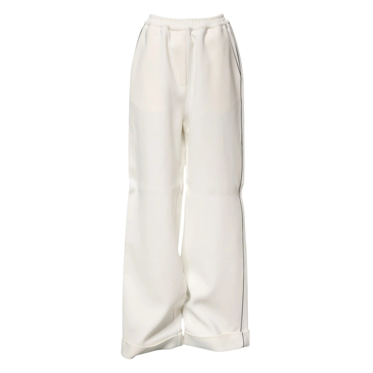 Pantalon large blanc dolce & gabbana en viscose avec tissu fluide crème et fines bandes noires sur les côtés