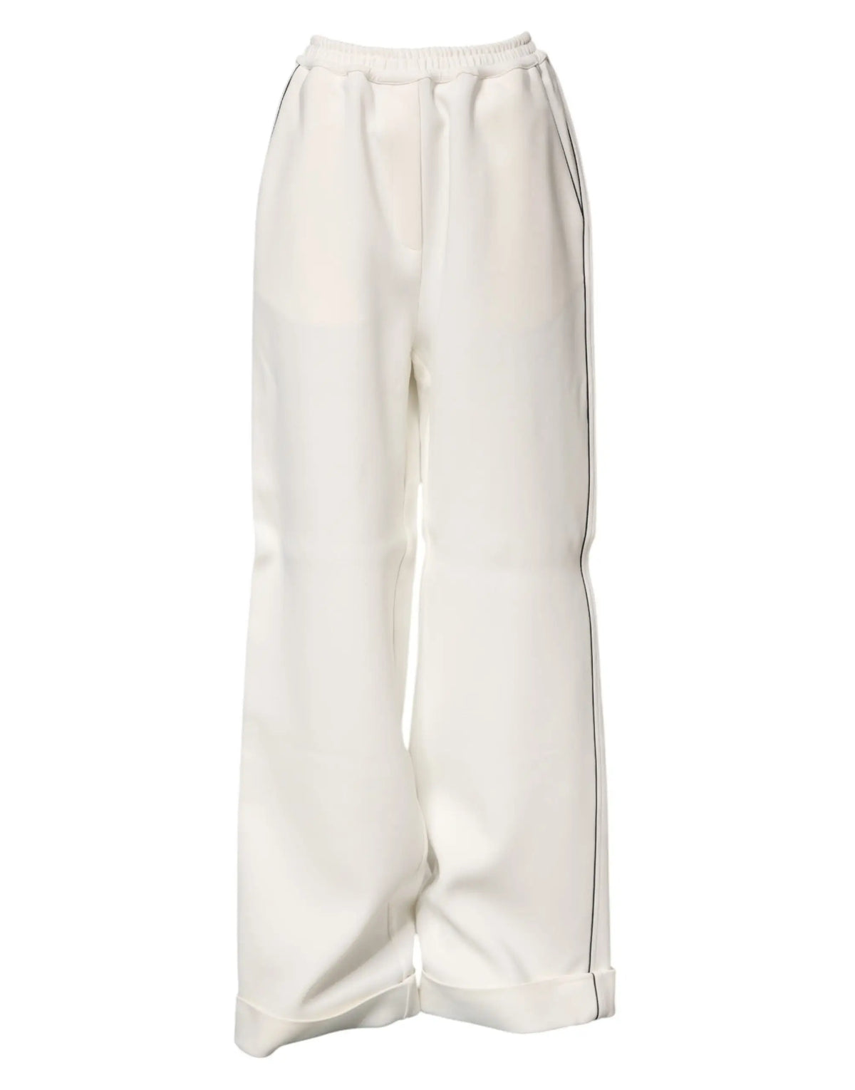 Pantalon large crème en viscose blanc dolce & gabbana avec tissu fluide et passepoil noir discret sur les côtés