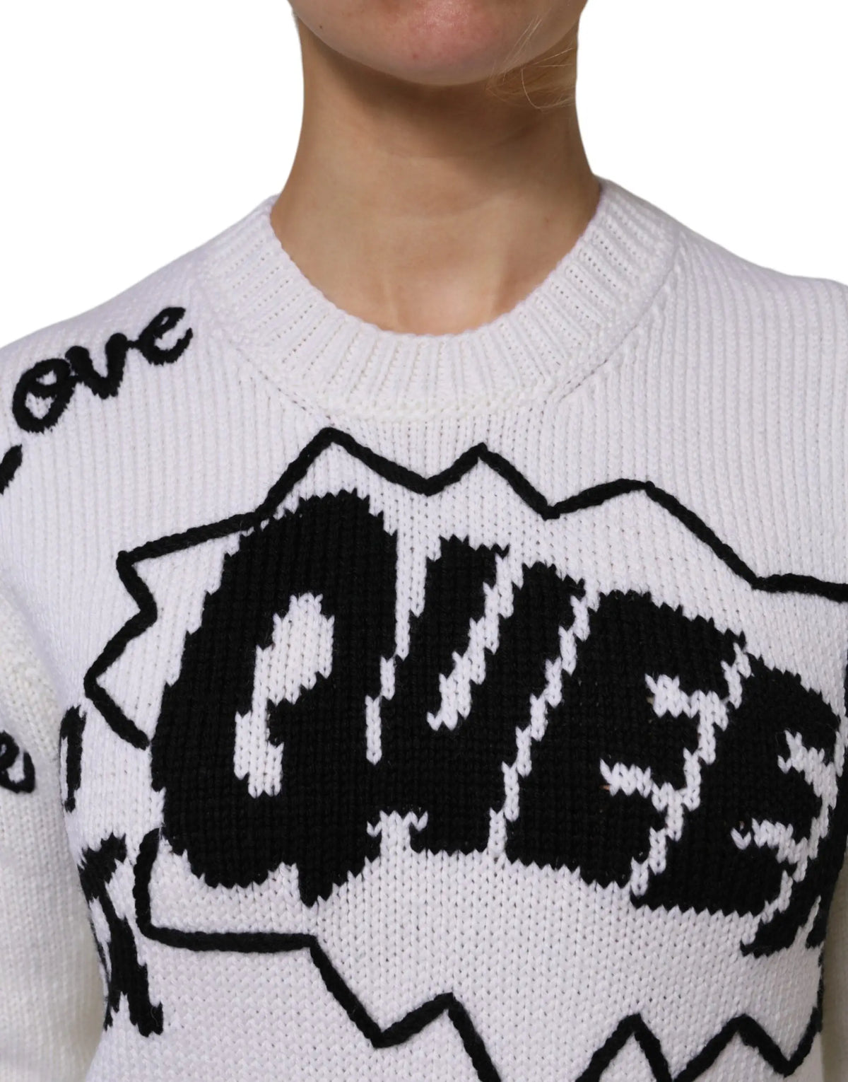 Dolce & gabbana pull en laine blanc à col rond avec lettrage love noir et motif montagne stylisé
