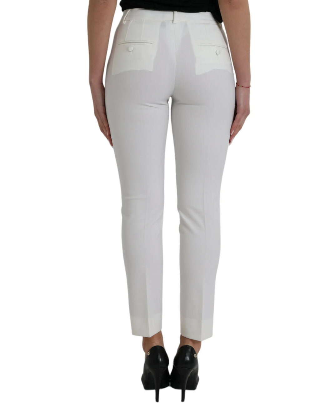 Pantalon dolce & gabbana blanc en laine avec coupe droite et poches arrière à rabats boutonnés vue de dos