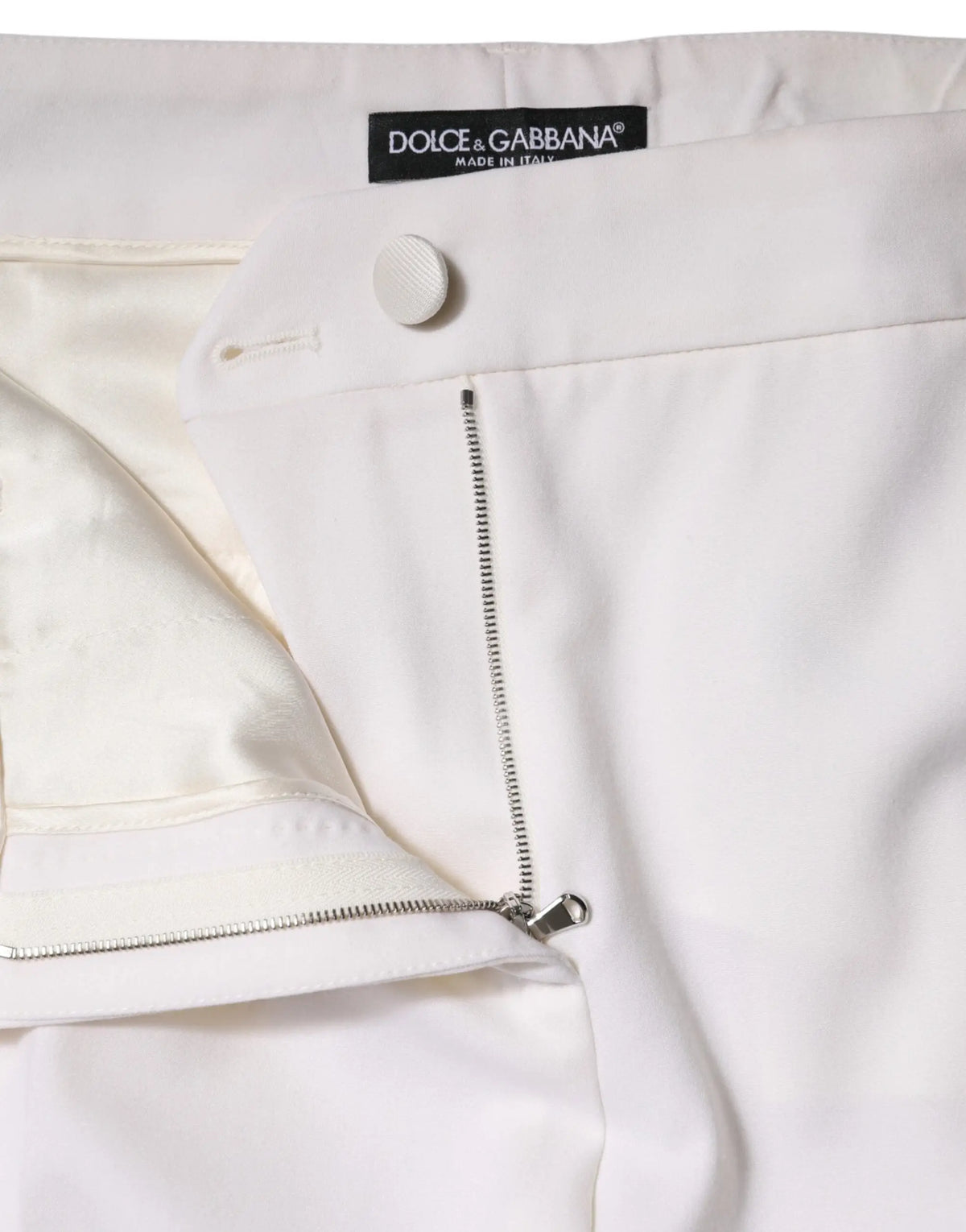 Pantalon blanc dolce & gabbana en laine avec coupe taille mi-haute et détail de fermeture éclair métallique