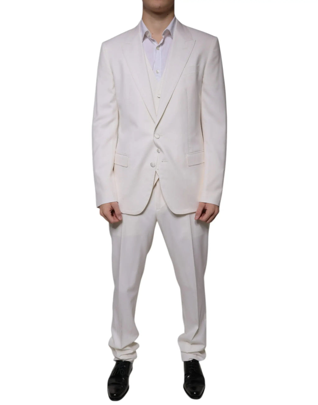 Costume trois pièces dolce & gabbana blanc en laine et soie slim fit avec blazer, gilet et pantalon ajustés