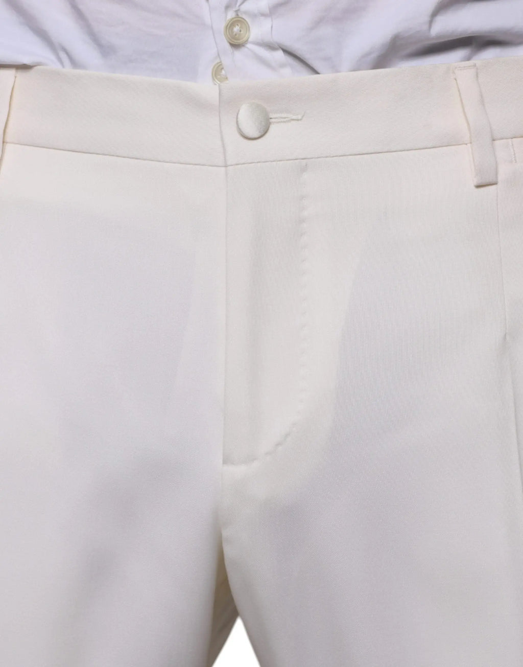 Pantalon crème dolce & gabbana en laine et soie avec taille structurée et fermeture à bouton assorti pour costume slim fit formel