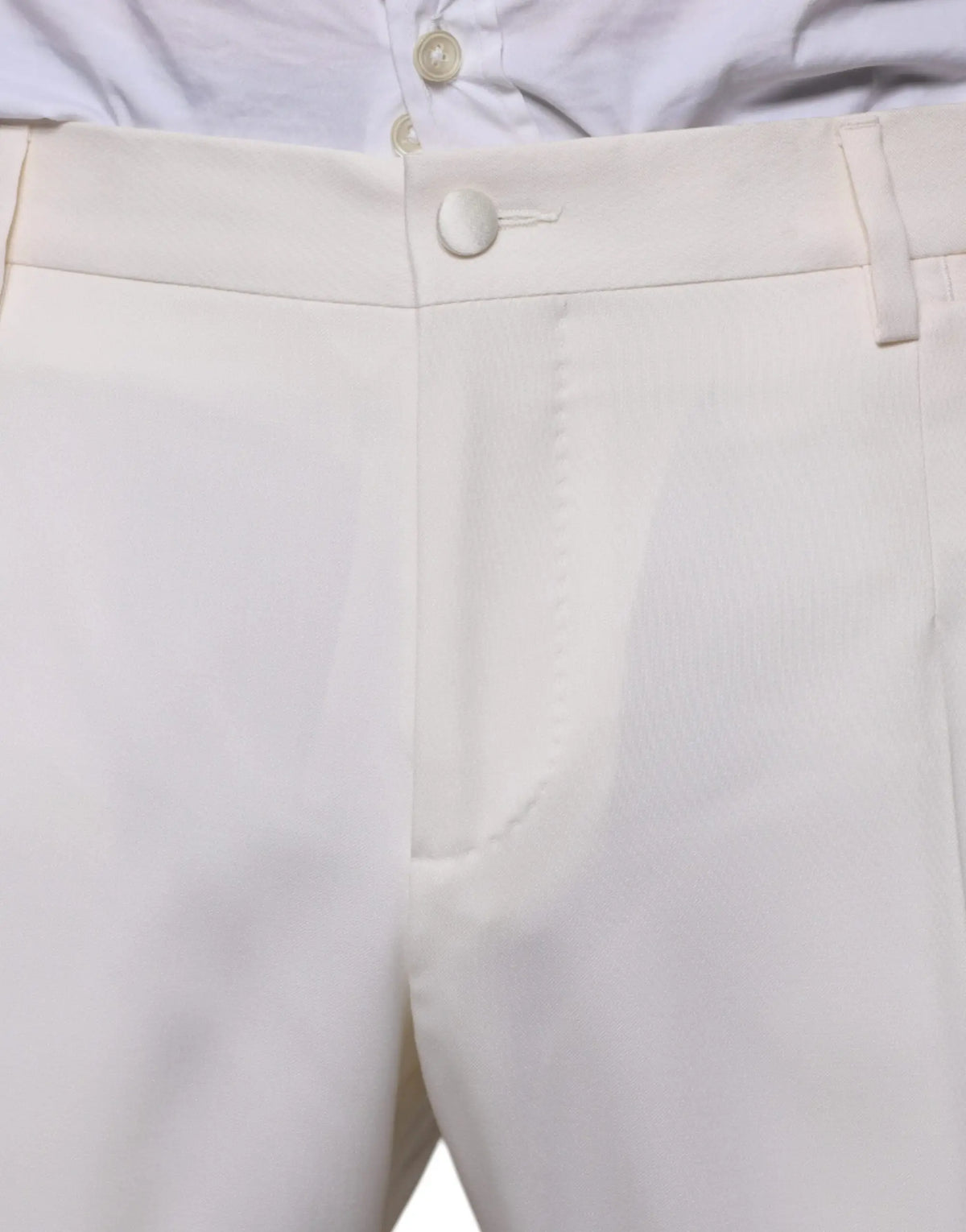 Pantalon crème dolce & gabbana en laine et soie avec taille structurée et fermeture à bouton assorti pour costume slim fit formel
