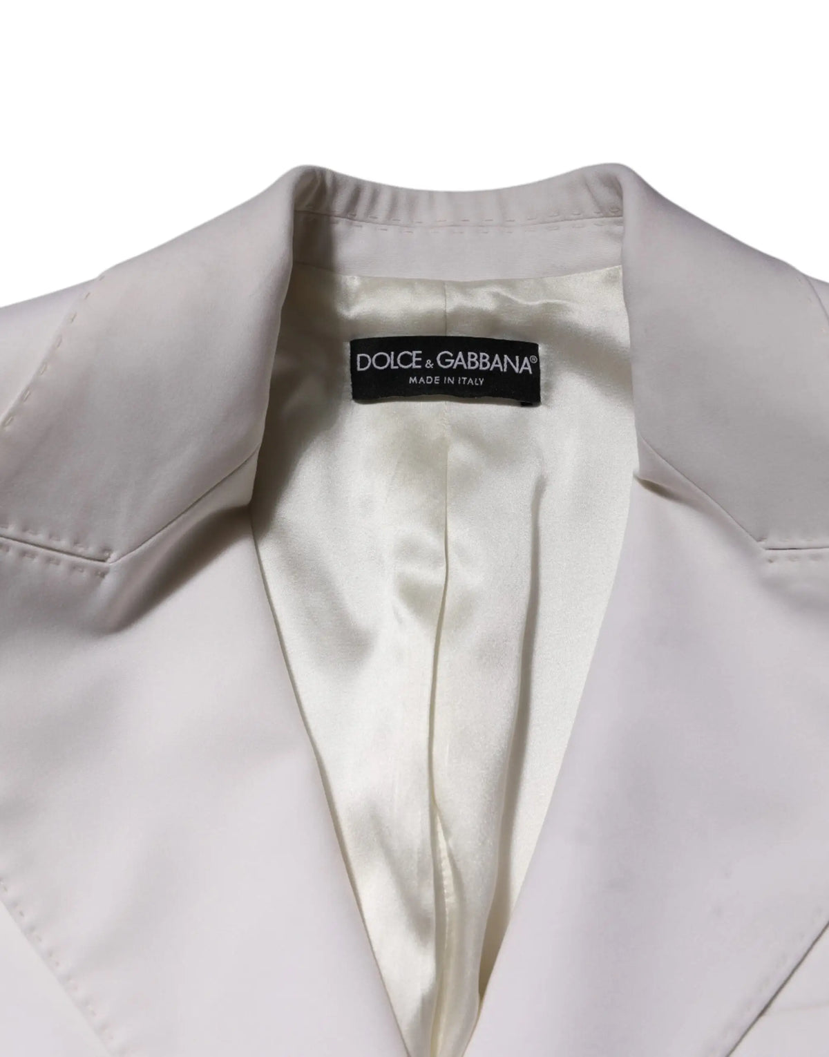 Blazer dolce & gabbana blanc en laine avec doublure en satin et col tailleur pour femme
