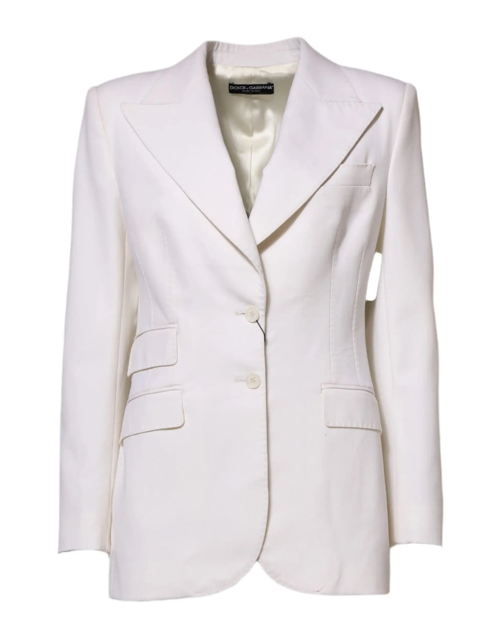 Blazer dolce gabbana blanc en laine pour femme avec coupe ajustée, épaules structurées et fermeture à deux boutons