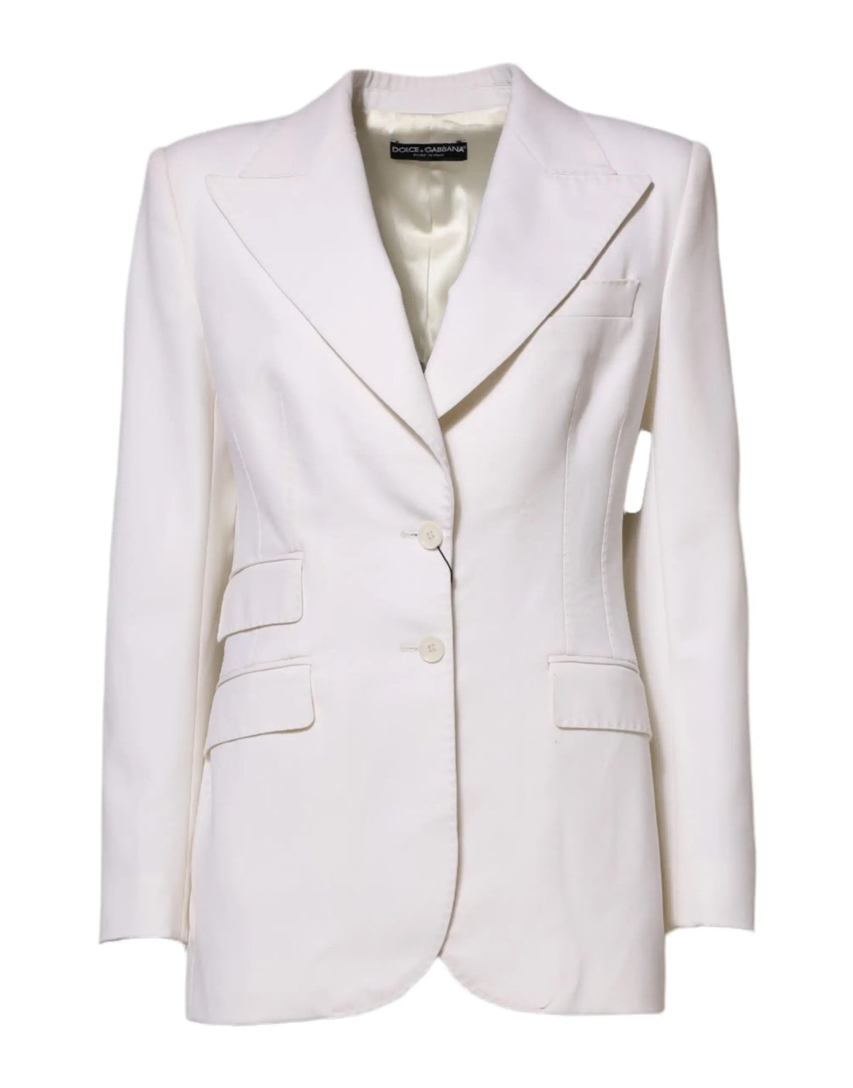 Blazer dolce gabbana blanc en laine pour femme avec coupe ajustée, épaules structurées et fermeture à deux boutons