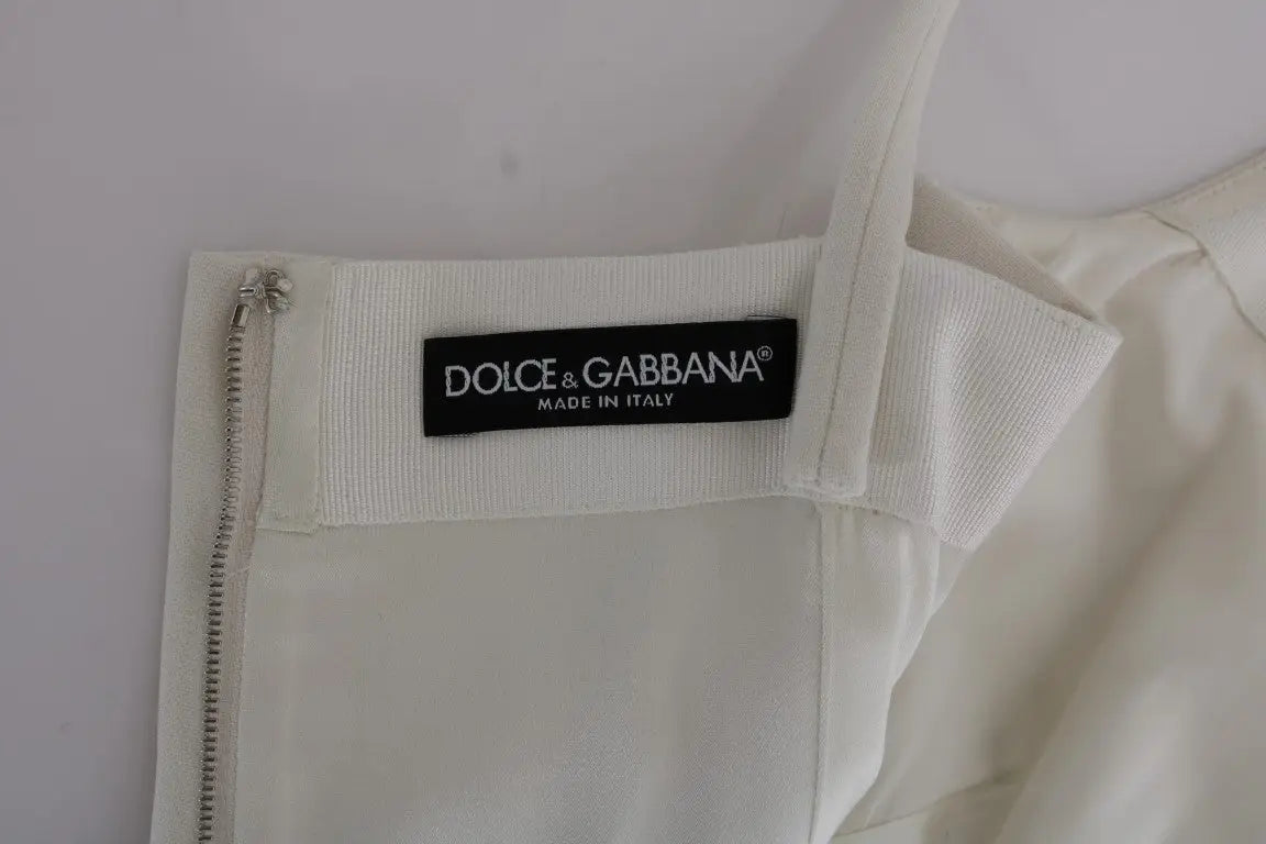 Robe droite dolce & gabbana en laine blanche extensible avec étiquette noire made in italy au niveau de la taille