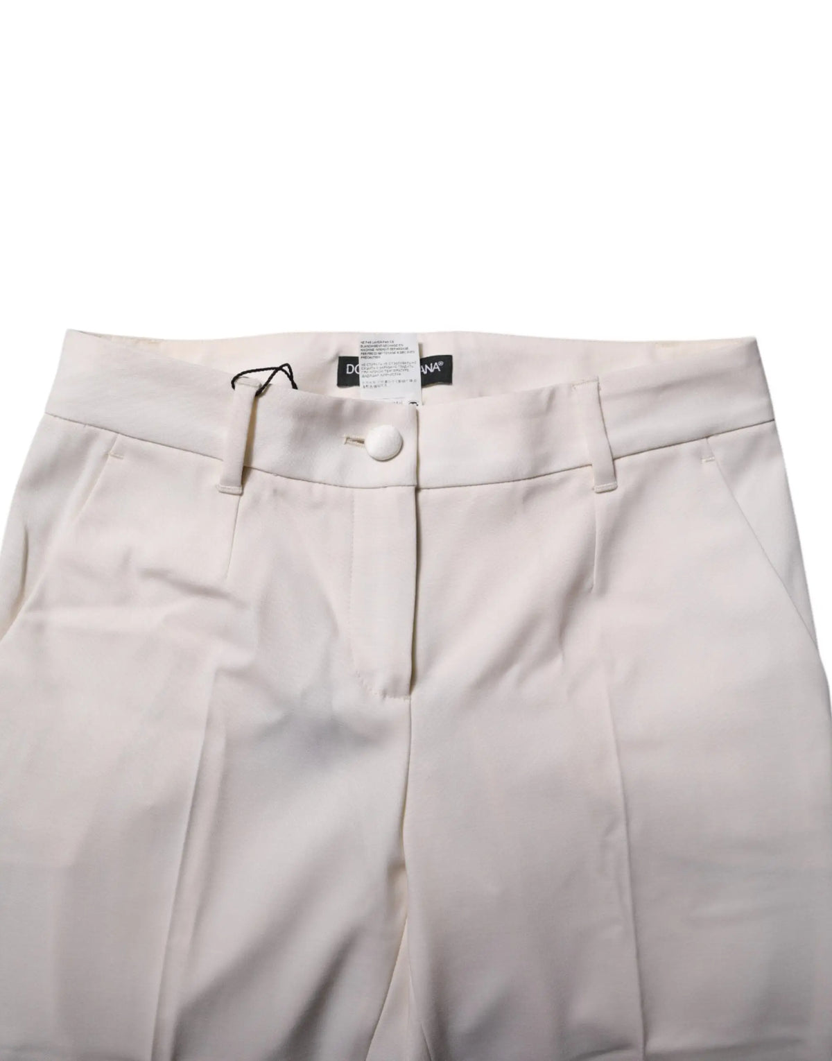 Pantalon femme crème en laine blanche dolce gabbana taille haute ajustée avec fermeture par bouton et passants de ceinture