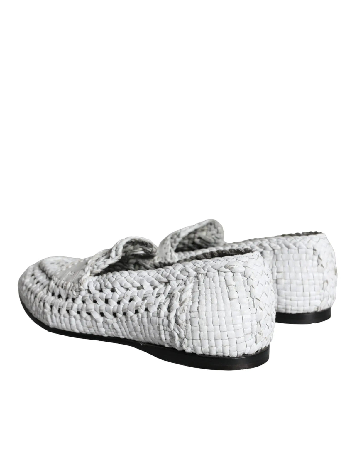 Dolce & gabbana mocassins blancs en cuir tressé pour homme avec semelles en caoutchouc noir
