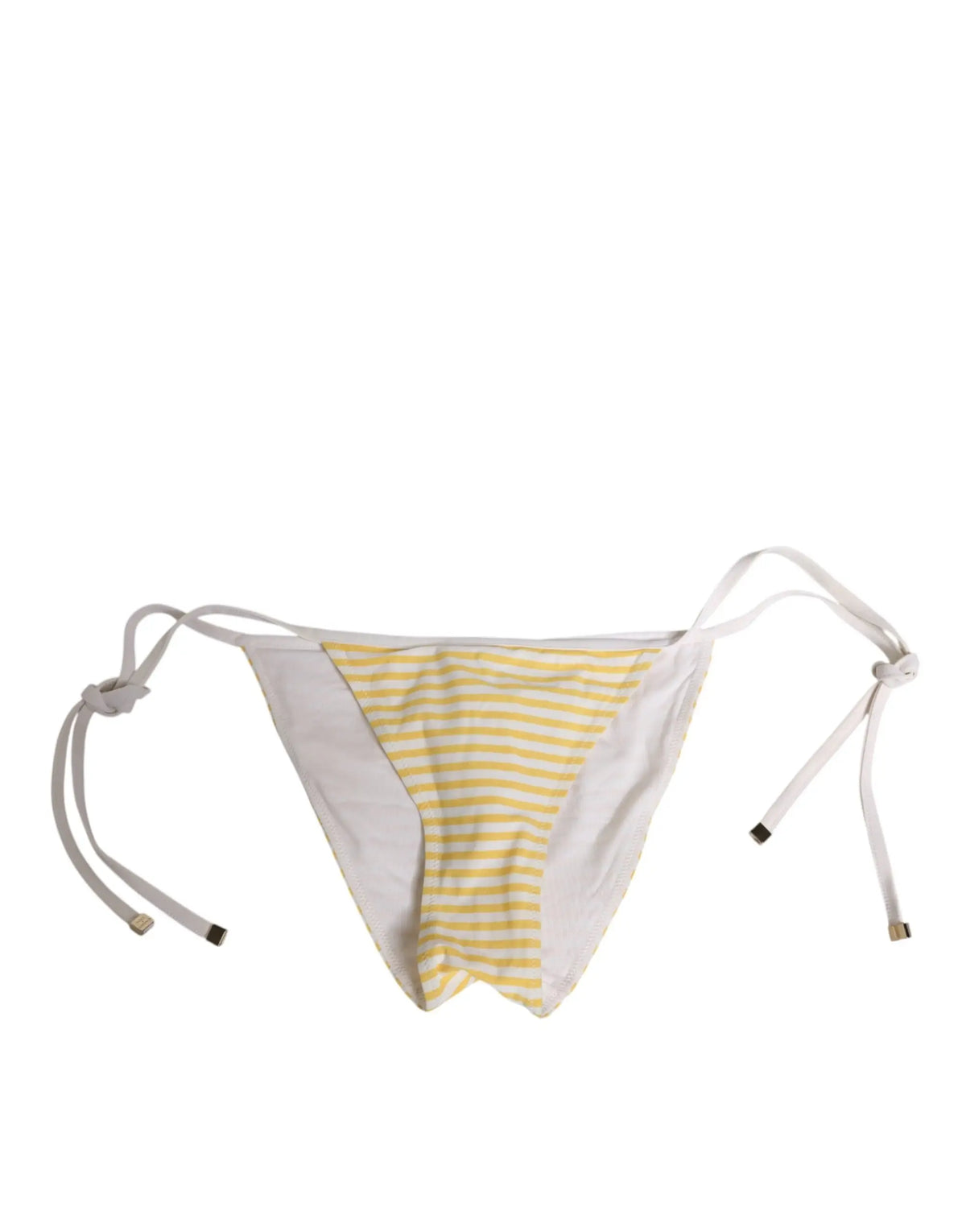 Dolce & gabbana slip de bikini blanc et jaune à rayures avec liens ajustables et logo visible