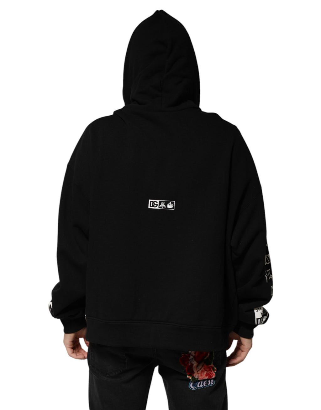 Sweat à capuche en coton noir Dolce & Gabbana avec logo DG Milano imprimé, mode décontractée et élégante.