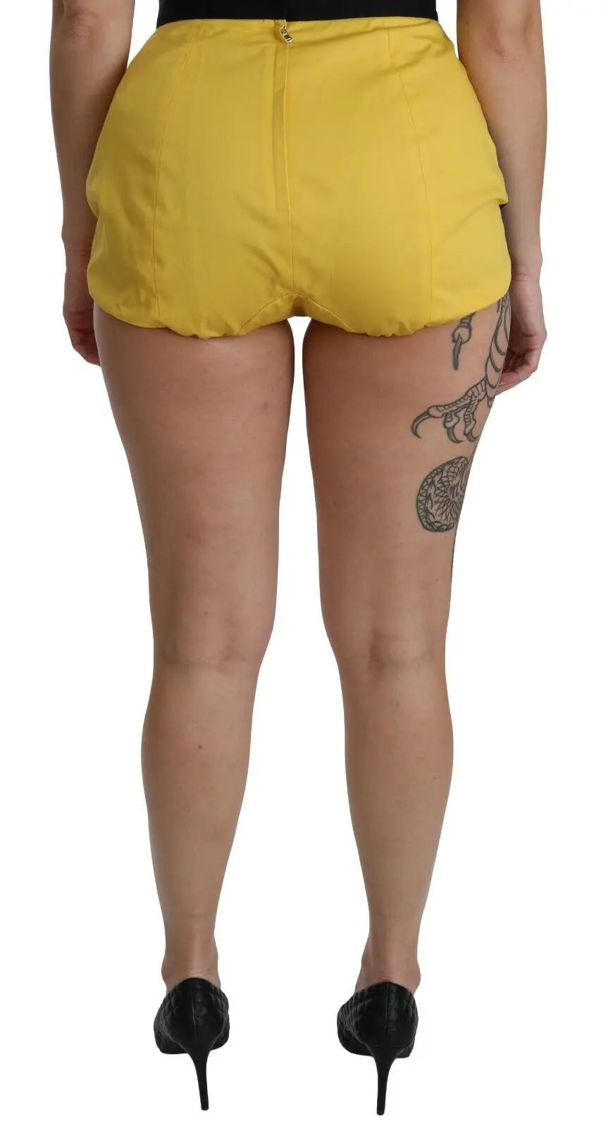 Short jaune vif taille haute en coton avec fermeture éclair dorée au dos dolce & gabbana jewels hot pants