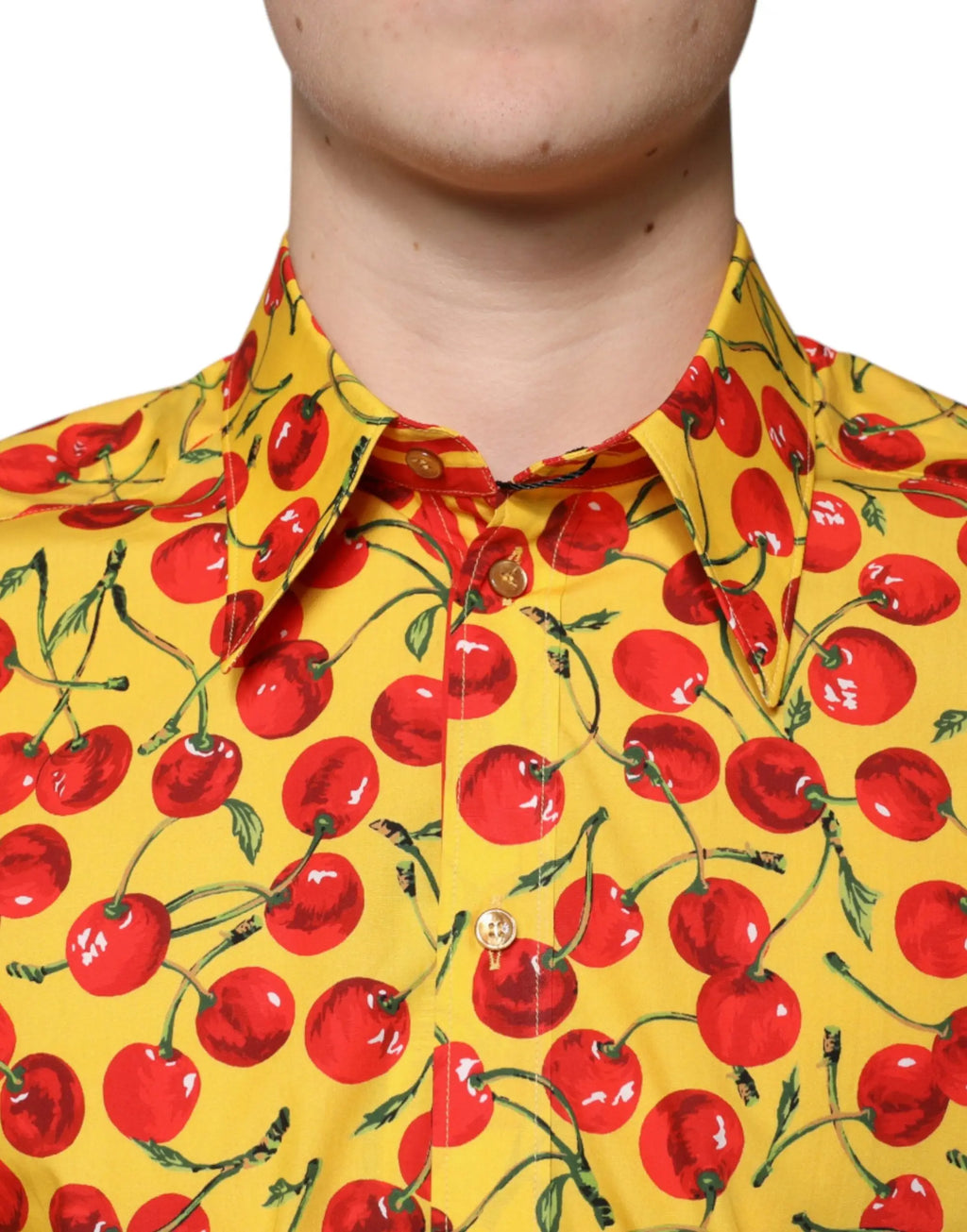 Chemise habillée martini dolce & gabbana jaune en coton avec motif cerises rouges brillantes sur tiges vertes