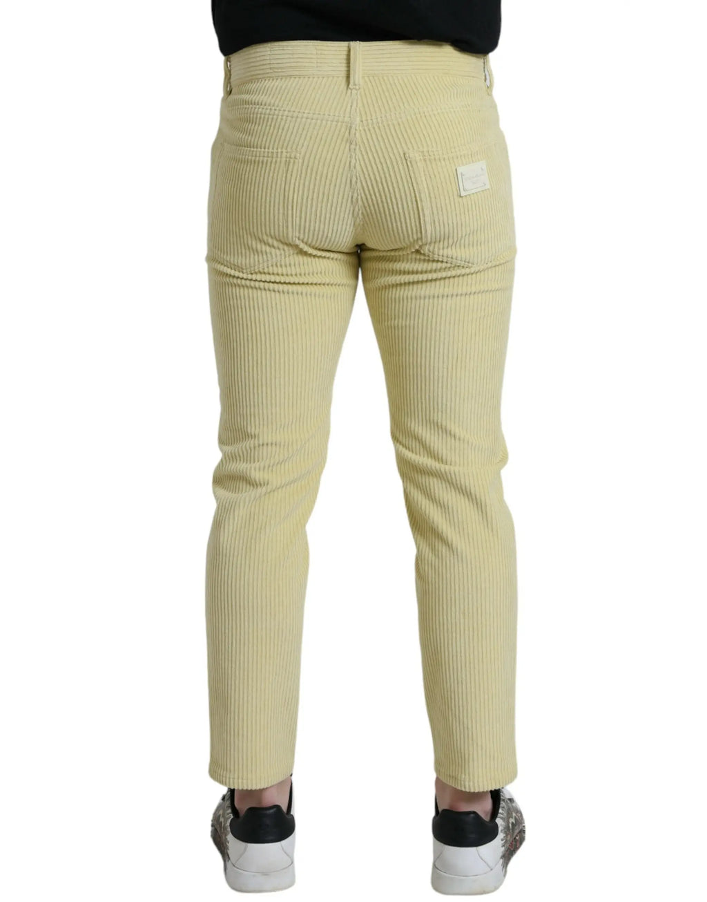 Beige pantalon en velours côtelé slim avec nervures verticales subtils pour dolce & gabbana yellow corduroy logo plaque skinny denim jeans