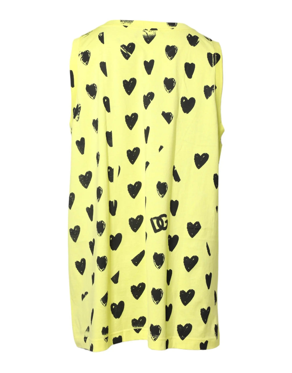 Robe jaune sans manches en coton dolce gabbana avec motifs coeur noirs et logo dg au dos